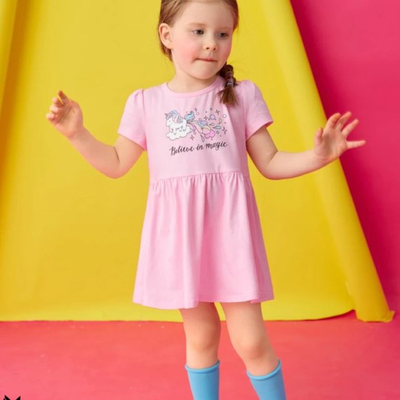 Shein | NWT | Toddler Girls Unicorn Puff Sleeve Dress | 5Y | Pink | JIT8230984 - Picture 7 of 7